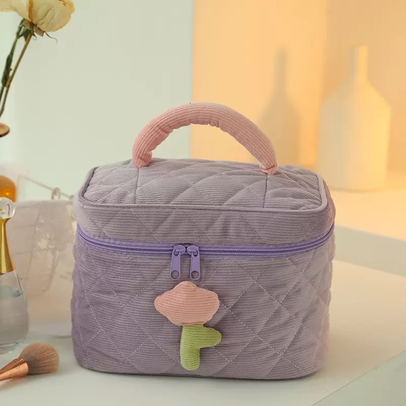 Adihua's popular oil-resistant corduroy high-end ins cute makeup bag, tulip large-capacity portable storage bag details Picture