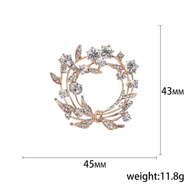 Wholesale rhinestone wreath brooches, sweet girl accessories, trendy Japanese and Korean style, simple and niche design accessories, pins Specification image