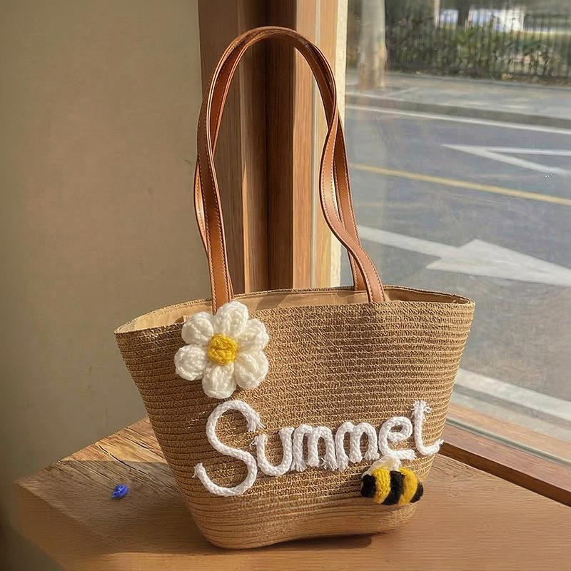 Cross border straw bag primavera nuevo estilo isla vacaciones viento straw bag mujer moda nicho gran capacidad un hombro bolsa de mano mano straw bag