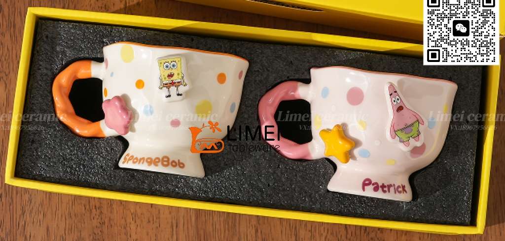 Limei Ceramic SpongeBob co-branded officially authorized mug, flower tea cup, ceramic cute office water cup, high appearance level coffee cup, birthday gift