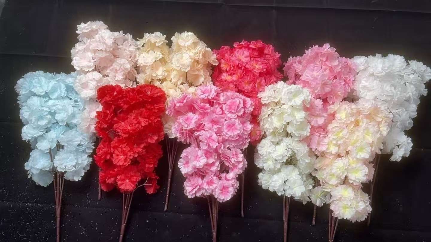 Artificial petal handicrafts, decorative flowers, artificial flowers, five-pronged bouquet, dazzling cherry blossoms, multiple colors to choose from, colors can be customized detail image 1