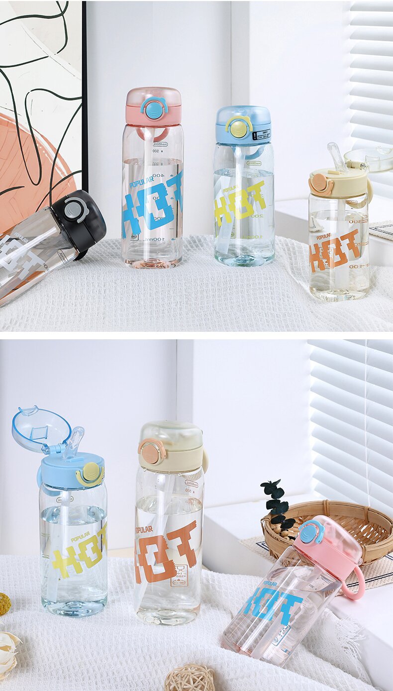 X152-5909 Simple and fresh children's water cup, high appearance level plastic straw cup for students, large capacity detail image 4