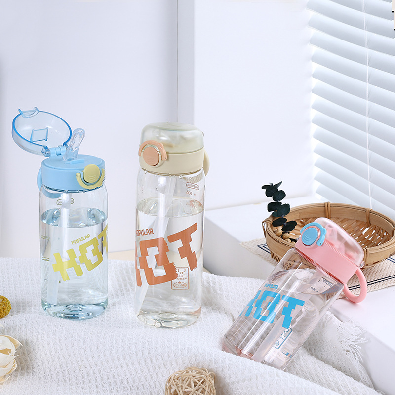 X152-5909 Simple and fresh children's water cup, high appearance level plastic straw cup for students, large capacity details Picture