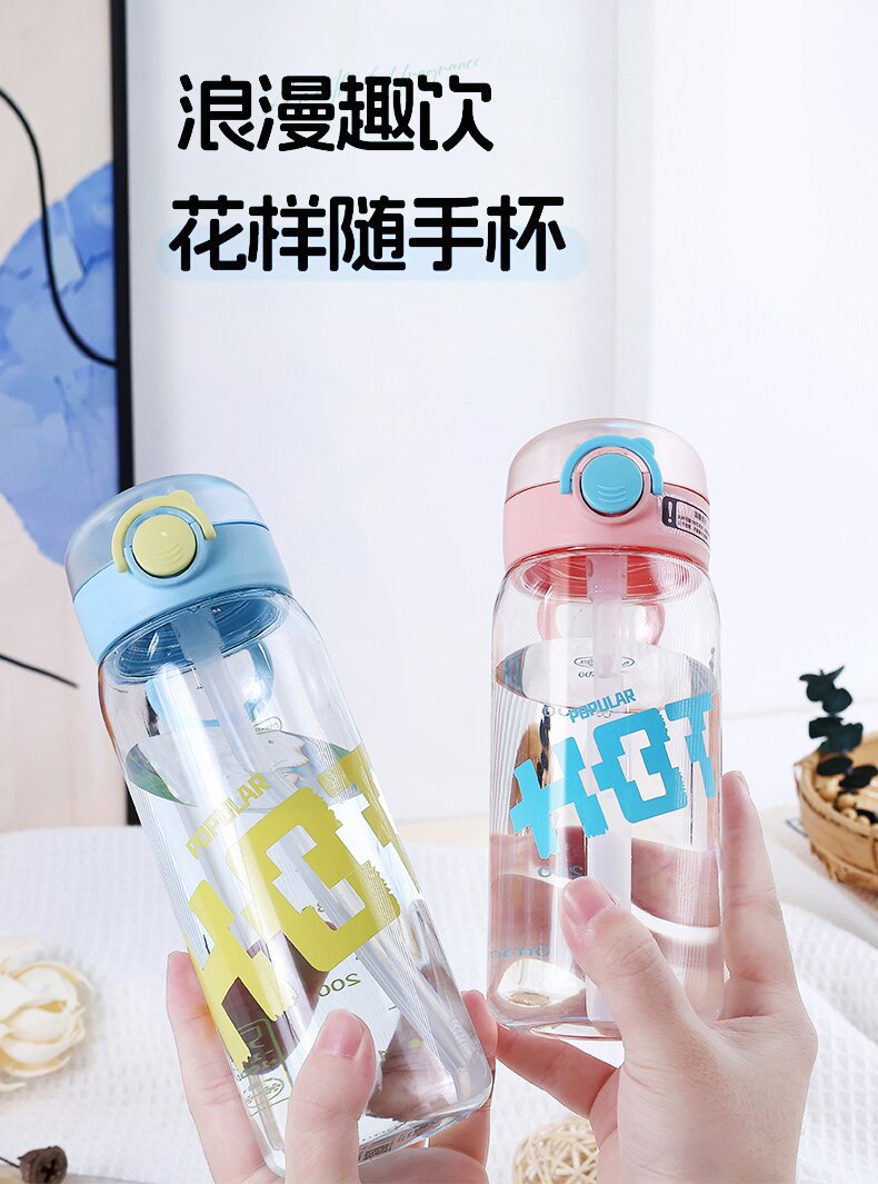 X152-5909 Simple and fresh children's water cup, high appearance level plastic straw cup for students, large capacity detail image 3