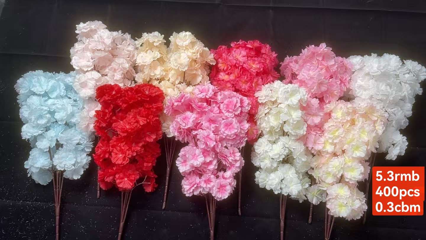 Artificial petal handicrafts, decorative flowers, artificial flowers, five-pronged bouquet, dazzling cherry blossoms, multiple colors to choose from, colors can be customized