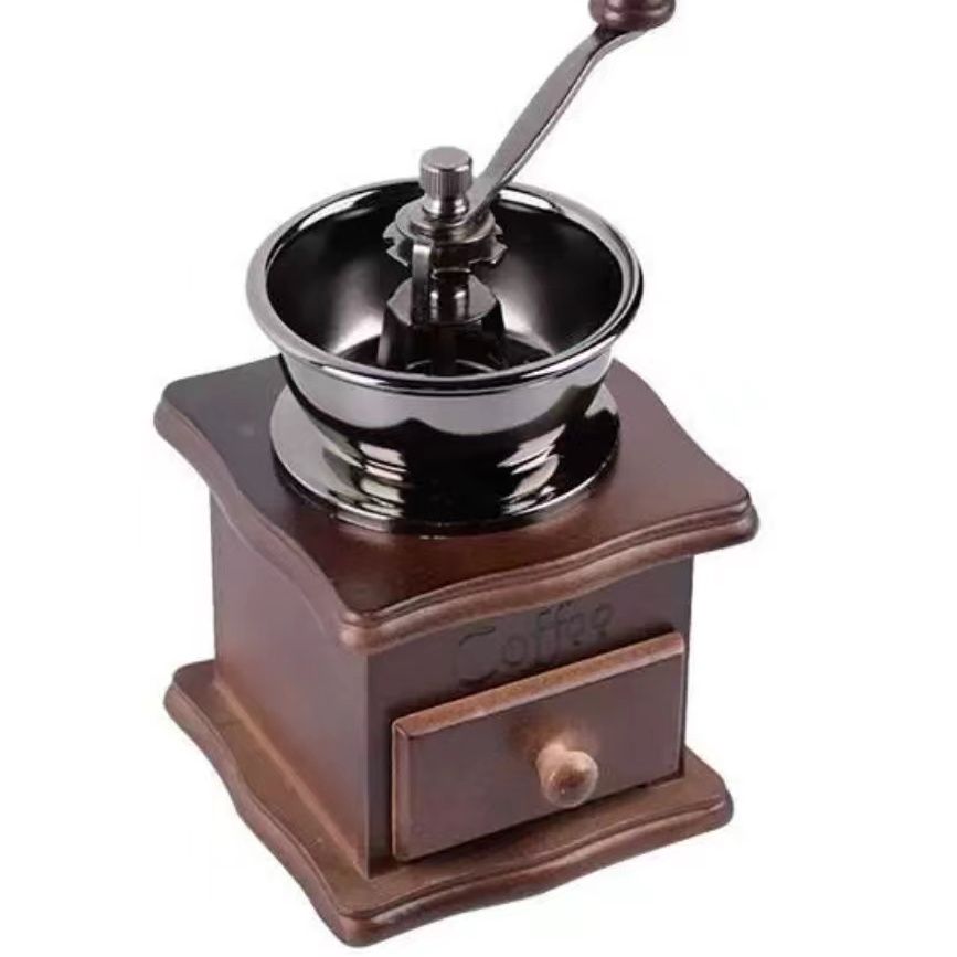 A classic, retro and practical hand-cranked coffee grinder with a ceramic steel core, an entry-level coffee grinder Specification image