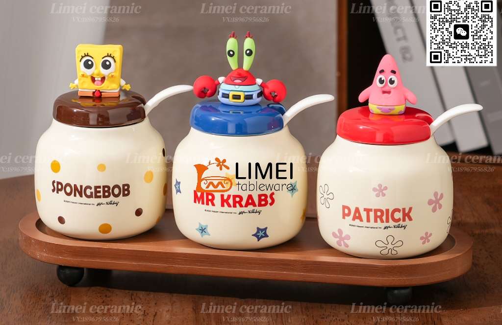 Limei Ceramic SpongeBob co-branded officially authorized mug, flower tea cup, ceramic cute office water cup, high appearance level coffee cup, birthday gift detail image 1