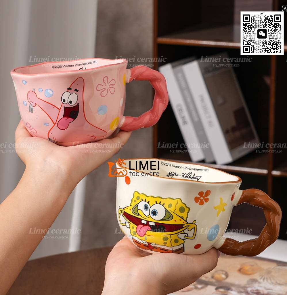 Limei Ceramic SpongeBob co-branded officially authorized mug, flower tea cup, ceramic cute office water cup, high appearance level coffee cup, birthday gift details Picture