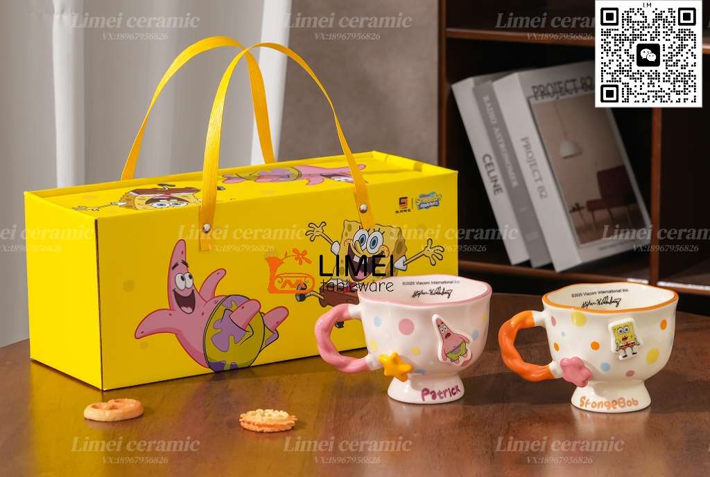 Limei Ceramic SpongeBob co-branded officially authorized mug, flower tea cup, ceramic cute office water cup, high appearance level coffee cup, birthday gift Specification image