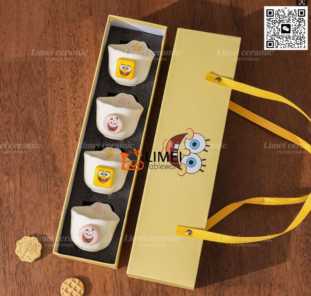 Limei Ceramic SpongeBob SquarePants co-branded officially authorized cup and kettle set New high appearance level, cute style for home use