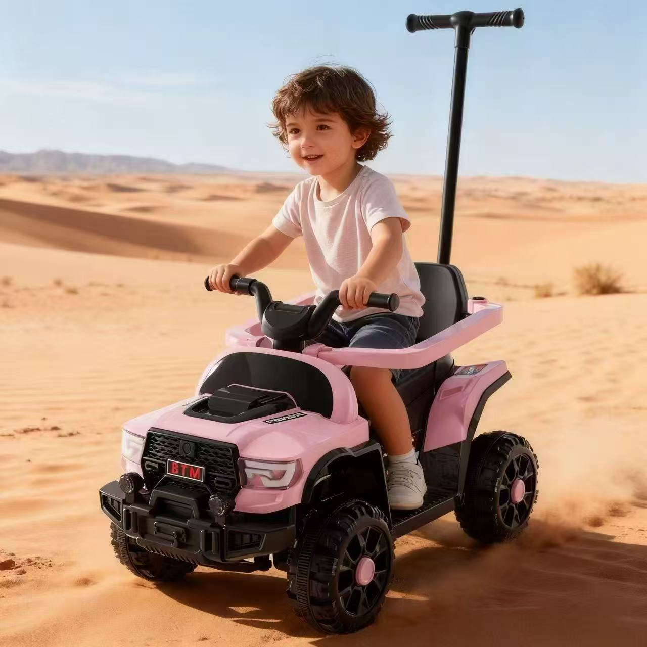 Pink children's electric bikes, four-wheeled vehicles, children's strollers, children's cars, children's beach buggies, dual-drive male and female baby strollers, baby electric strollers, remote control strollers, children's electric off-road vehicles, children's cars, four-wheeled vehicles, can seat people Specification drawing