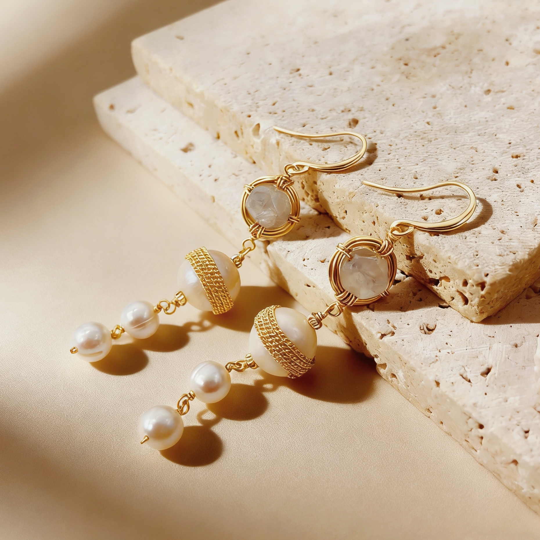 A pair of Baroque freshwater pearl earrings, retro French pearl earrings, Hong Kong-style earrings, pearl earrings, fashionable details Picture