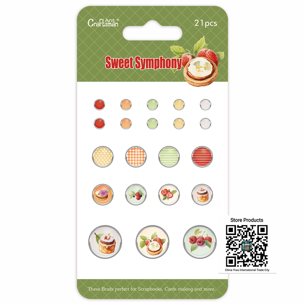 Sweet Symphony Dessert Themed Round Brads, Pastry & Fruit Pattern Metal Paper Fasteners for Scrapbooking, Card Making & DIY Handcraft Decoration full figure