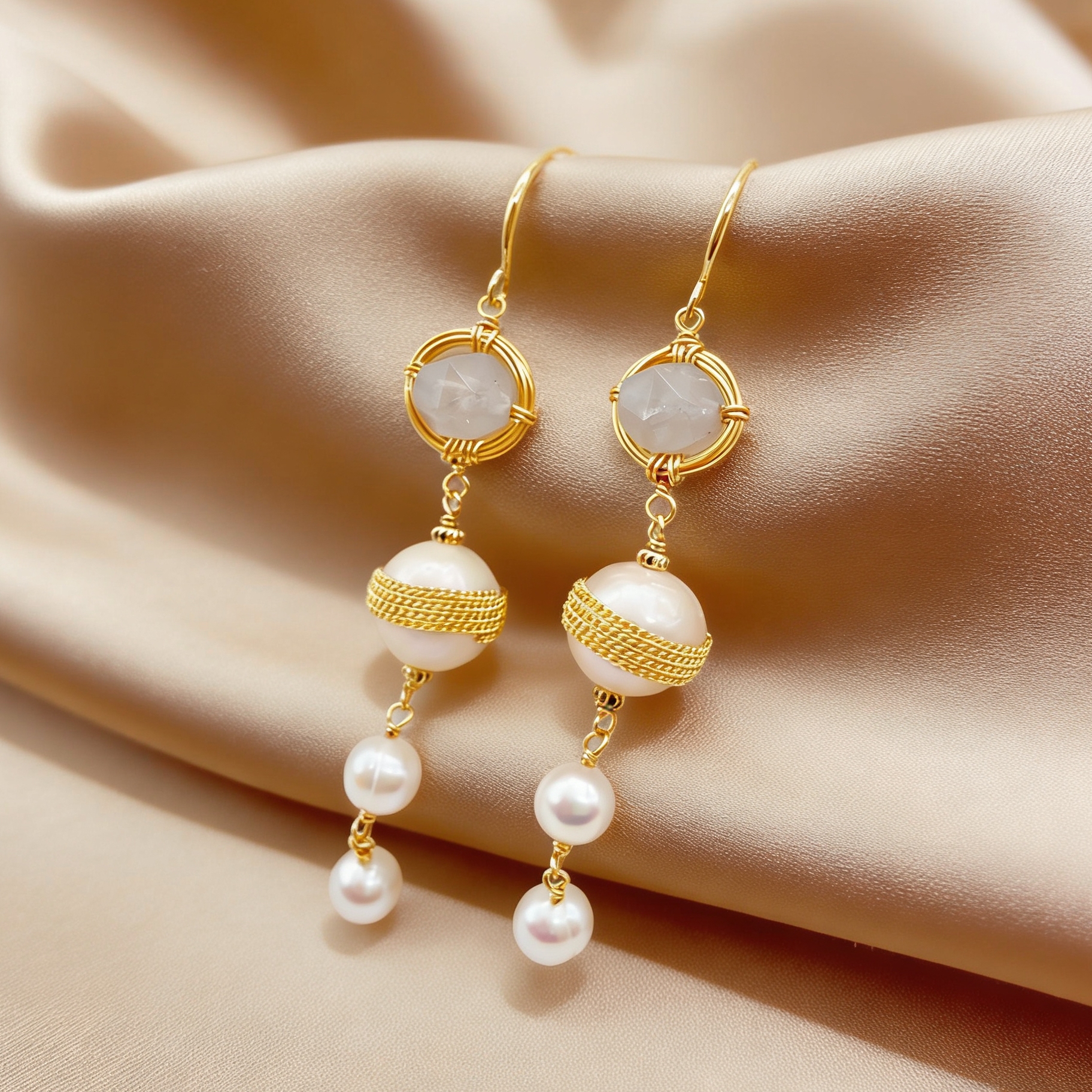 A pair of Baroque freshwater pearl earrings, retro French pearl earrings, Hong Kong-style earrings, pearl earrings, fashionable Application Scenario