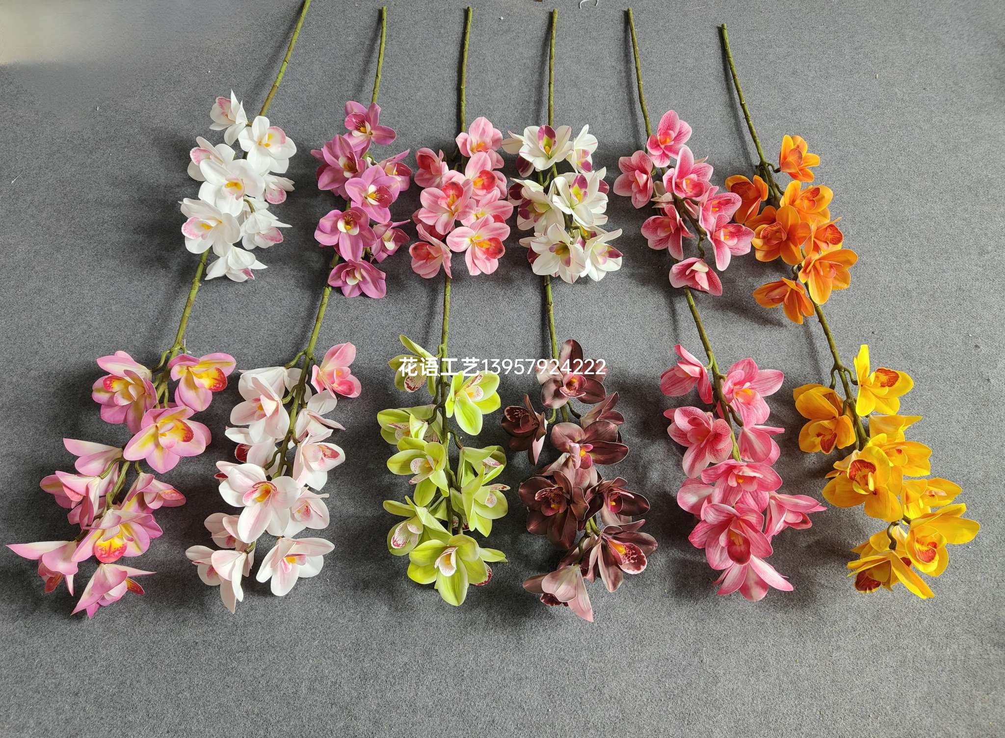 12-head Cymbidium goeringii artificial flowers, 3d printed artificial flowers, high-end living room, entrance hall, office artificial flower bouquets, large Cymbidium goeringii artificial flowers, silk flowers, decorative flowers, living room orchids, floor-standing ornaments, wedding flowers, hand-held bouquets
