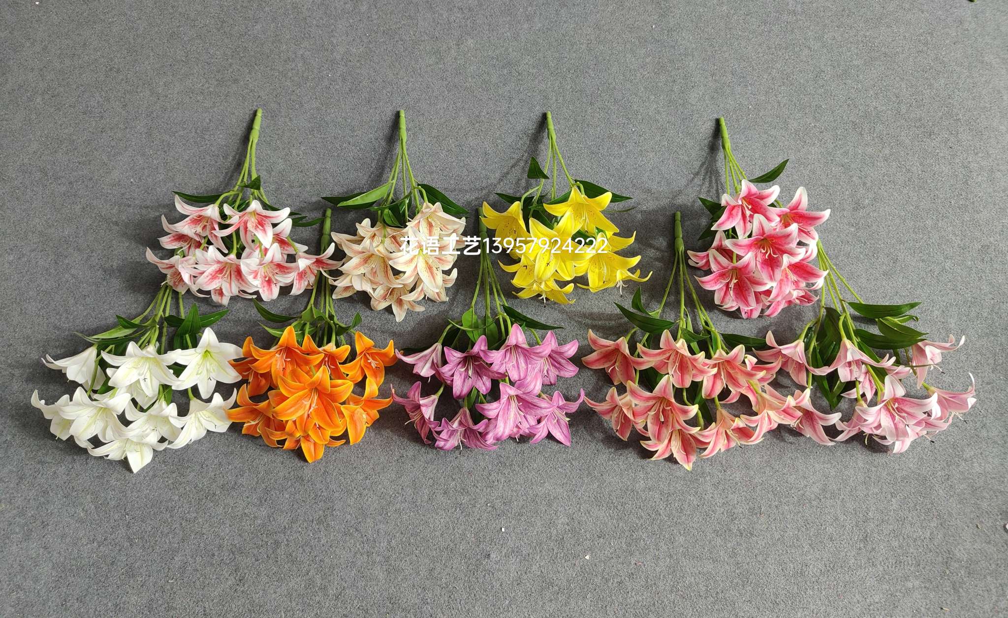 仿真花百合花假花客厅塑料花束摆设高档干花落地绢花婚庆插花装饰仿真花假花仿真花装饰花永生花