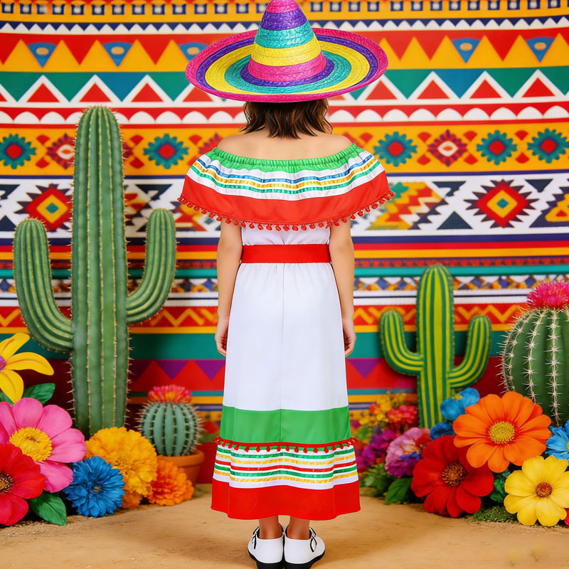 Halloween Mexican dress costume, ethnic style cosplay parent-child dress with hat, children's style details Picture