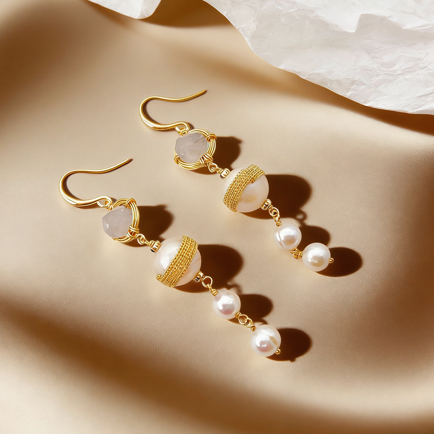 A pair of Baroque freshwater pearl earrings, retro French pearl earrings, Hong Kong-style earrings, pearl earrings, fashionable Specification image