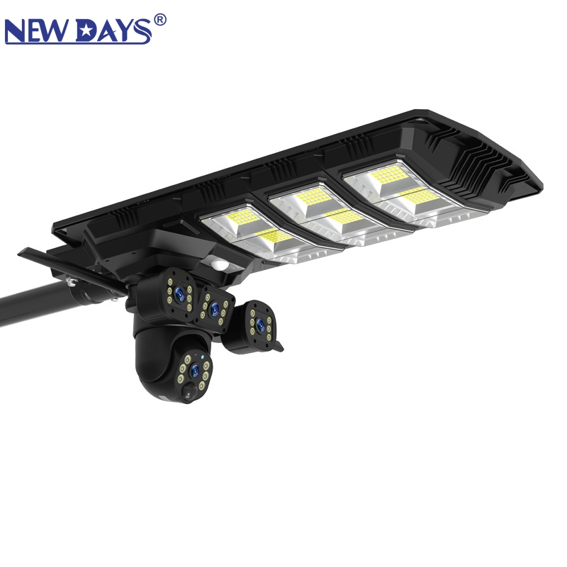 NEWDAYS品牌跨境新款太阳能路灯监控假三目摄像头，人体感应自动亮灯，无线远程操作太阳能摄像头