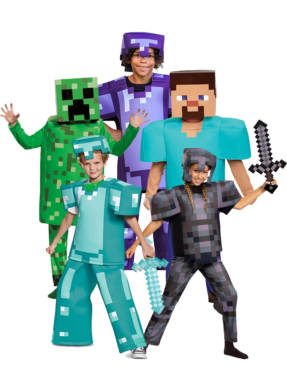 Halloween Minecraft minecra costume for children cosplay Steve Coolie, brick and stone armor clothes full figure