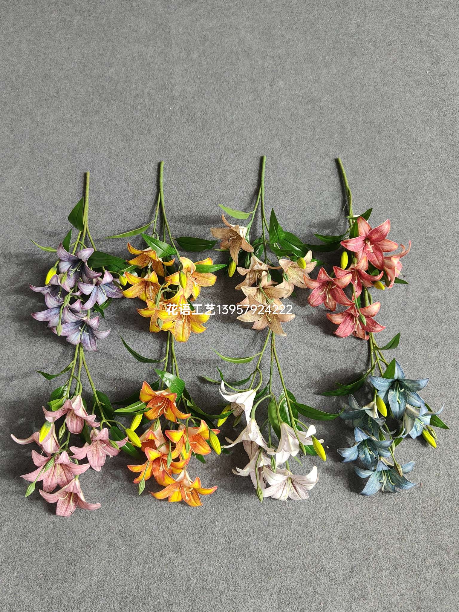 仿真百合仿真婚庆婚礼仿真花装饰插花客厅摆件布置餐桌假花花艺仿真花百合花假花客厅塑料花束摆设高档干花落地绢花婚庆插花装饰