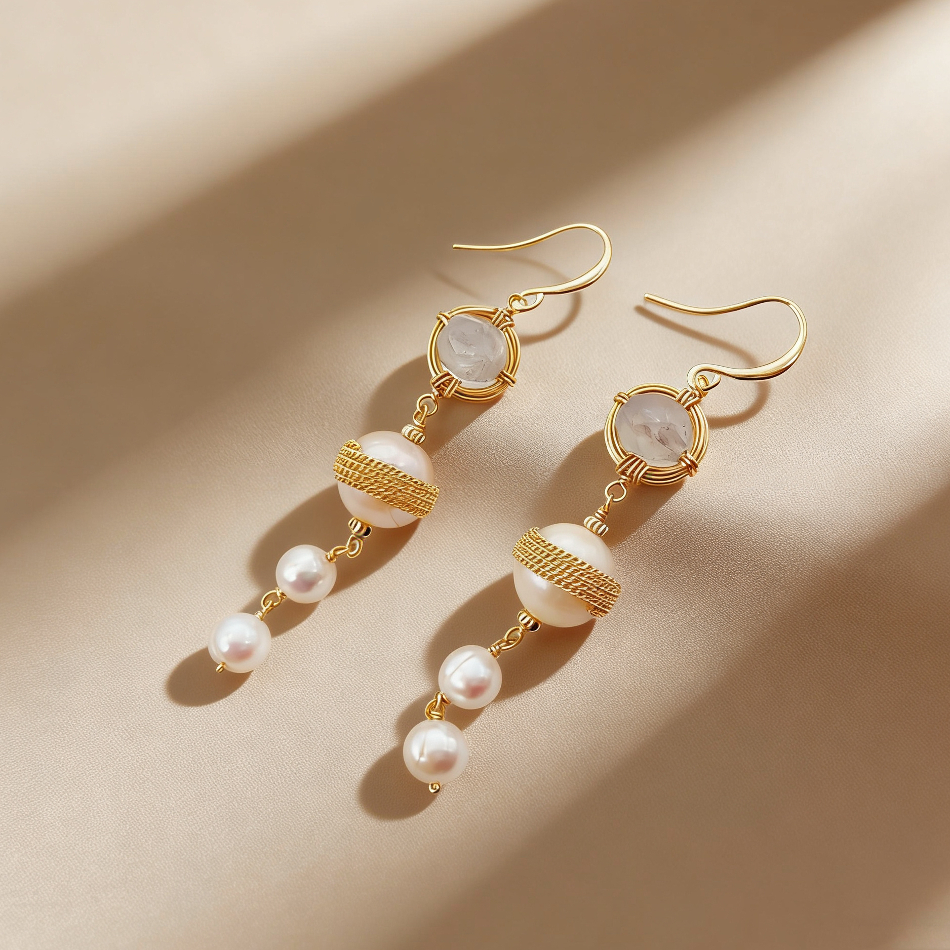 A pair of Baroque freshwater pearl earrings, retro French pearl earrings, Hong Kong-style earrings, pearl earrings, fashionable Item Picture