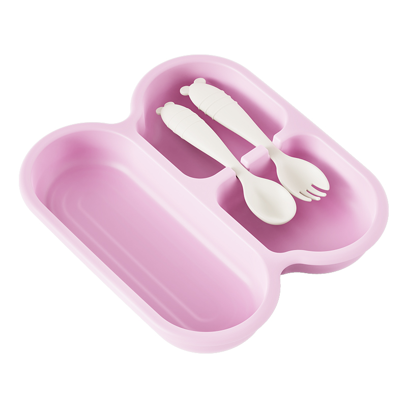 食品级 PP 宝宝分格餐盘套装 带叉勺防洒设计 婴幼儿自主进食训练餐具详情2