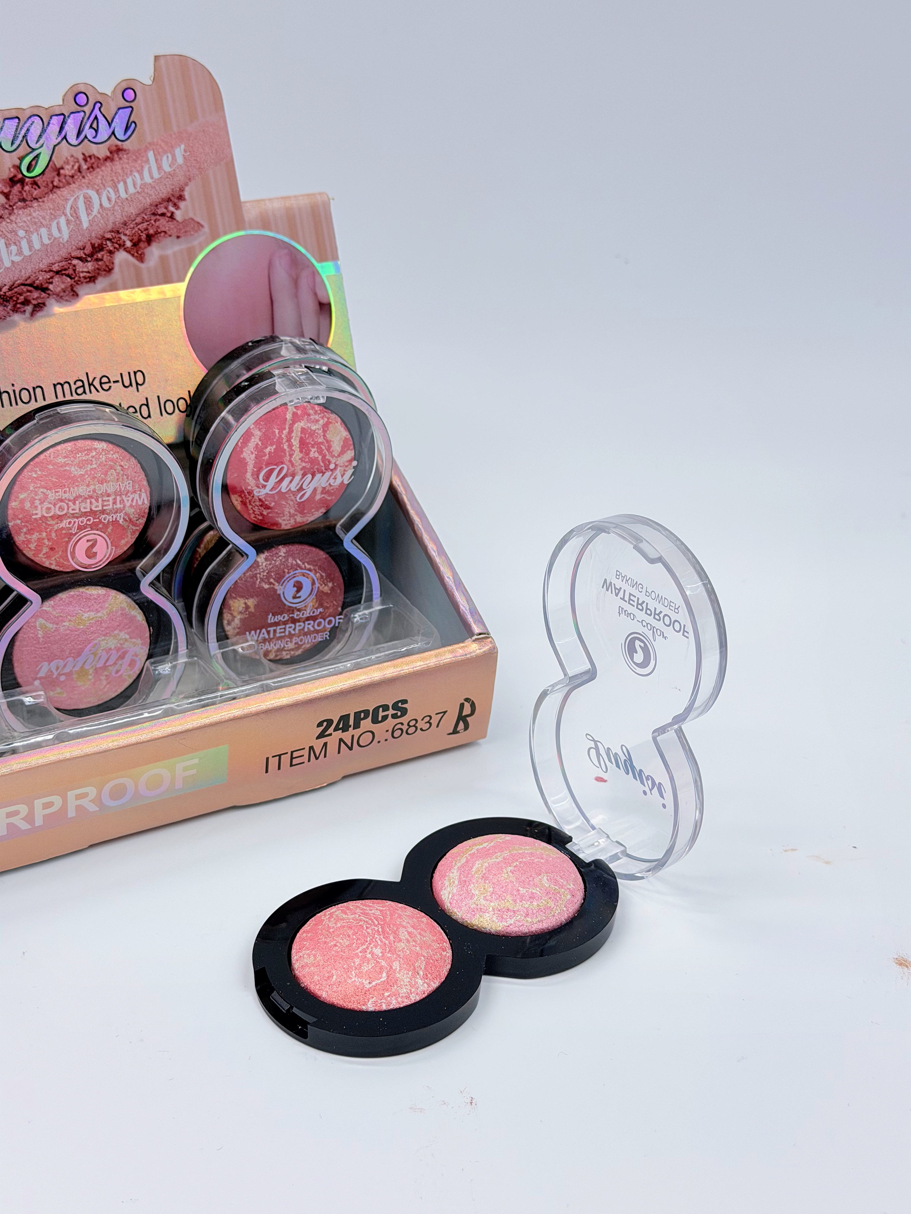 Cross-border eyeshadow LUYISI two-color round baked powder blush has a fine powder texture and is a professional makeup product for export Item Picture