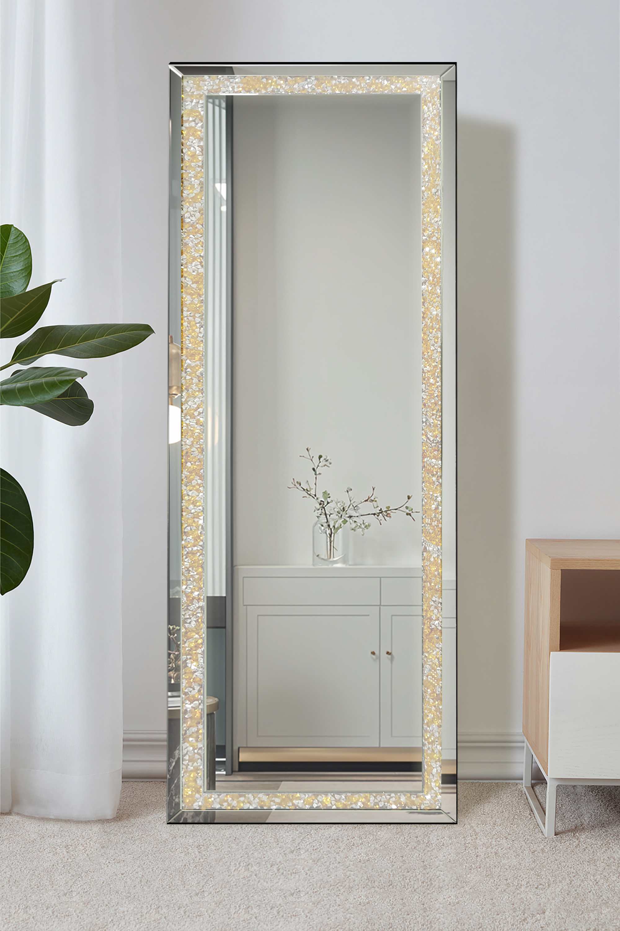 Blue-eyed diamond-framed full-length mirror, entrance mirror, hotel decorative mirror Specification image