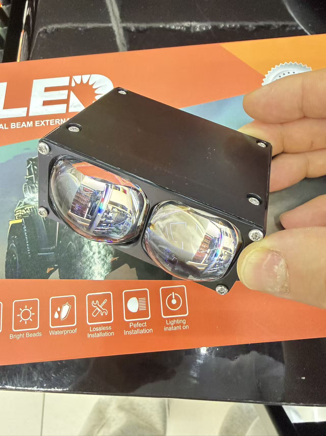 Car grille lights, LED lens spotlights, yellow and white three-eye spotlights, modified motorcycle lights, high beams, universal version pic 7