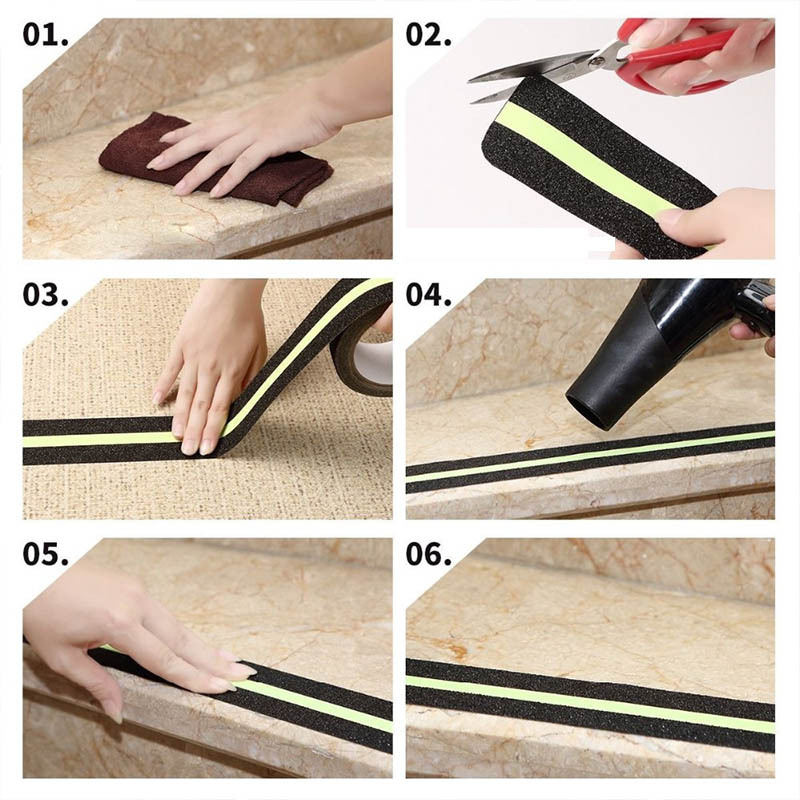 Luminous anti-slip tape, bathroom staircase steps, floor anti-slip tape, black fluorescent strip, matte, wear-resistant warning reminder, anti-fall tape, 5cm*5m Specification image