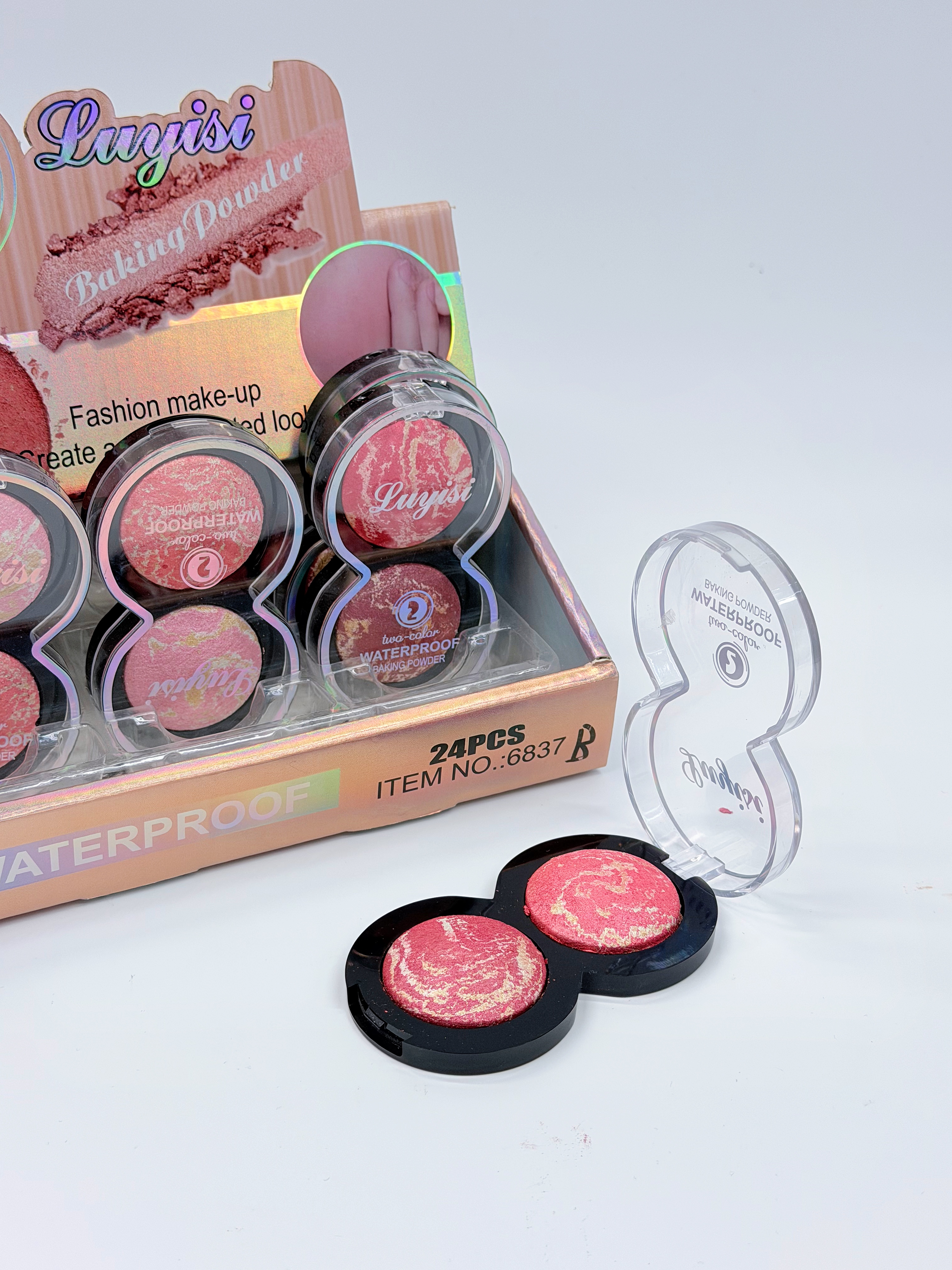 Cross-border eyeshadow LUYISI two-color round baked powder blush has a fine powder texture and is a professional makeup product for export Specification drawing