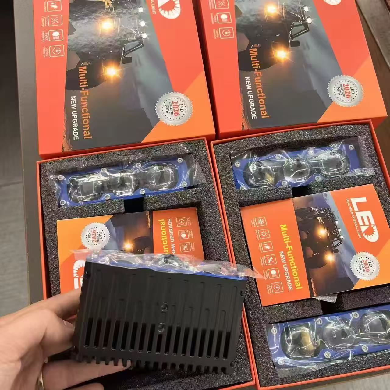 General-purpose car grille lights, LED lens spotlights, yellow and white three-eye spotlights, converted into motorcycle high beams pic 12
