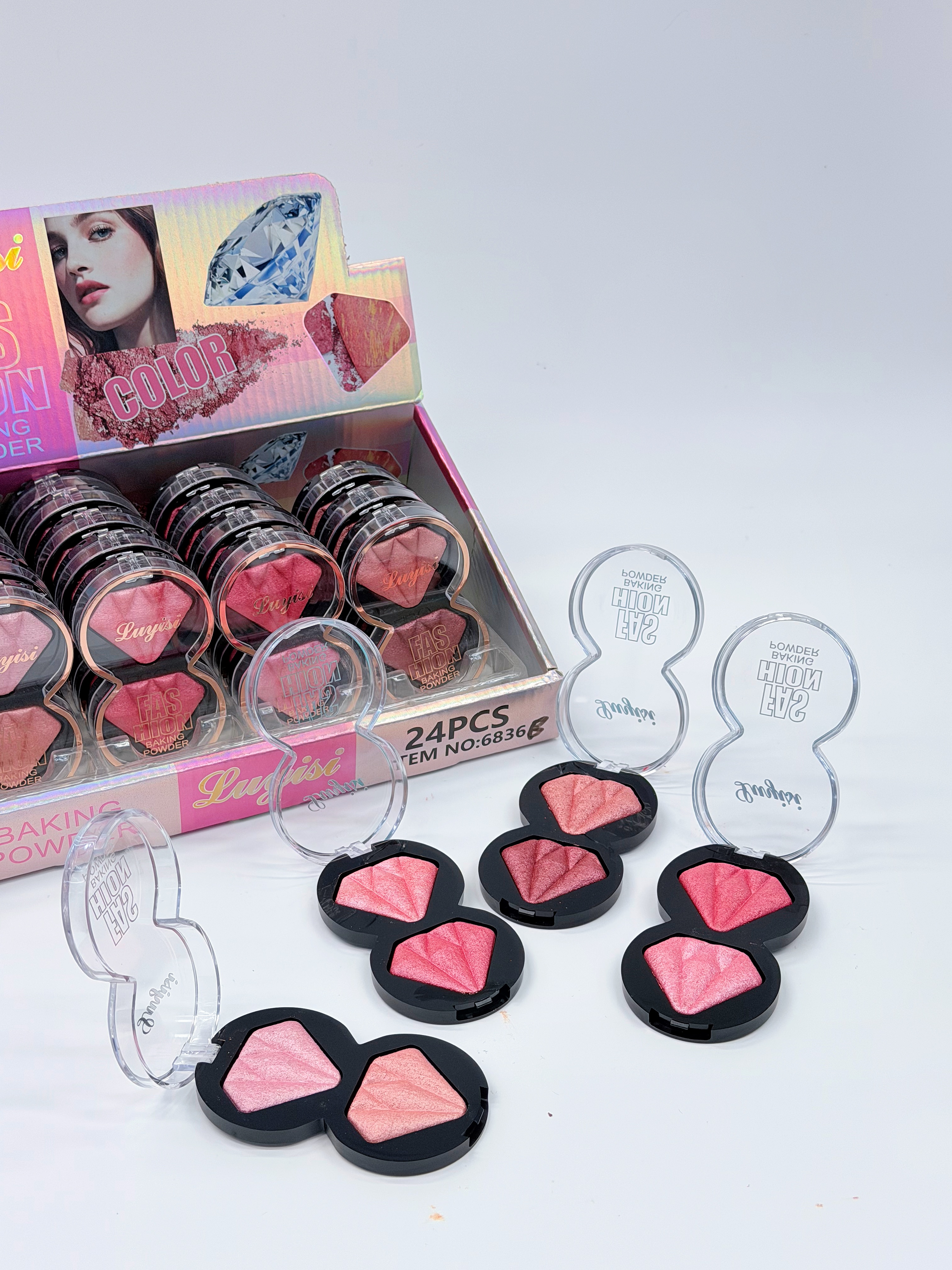 Cross-border eyeshadow luyisi gemstone two-color baked powder blush blush powder fine texture professional makeup export Specification drawing