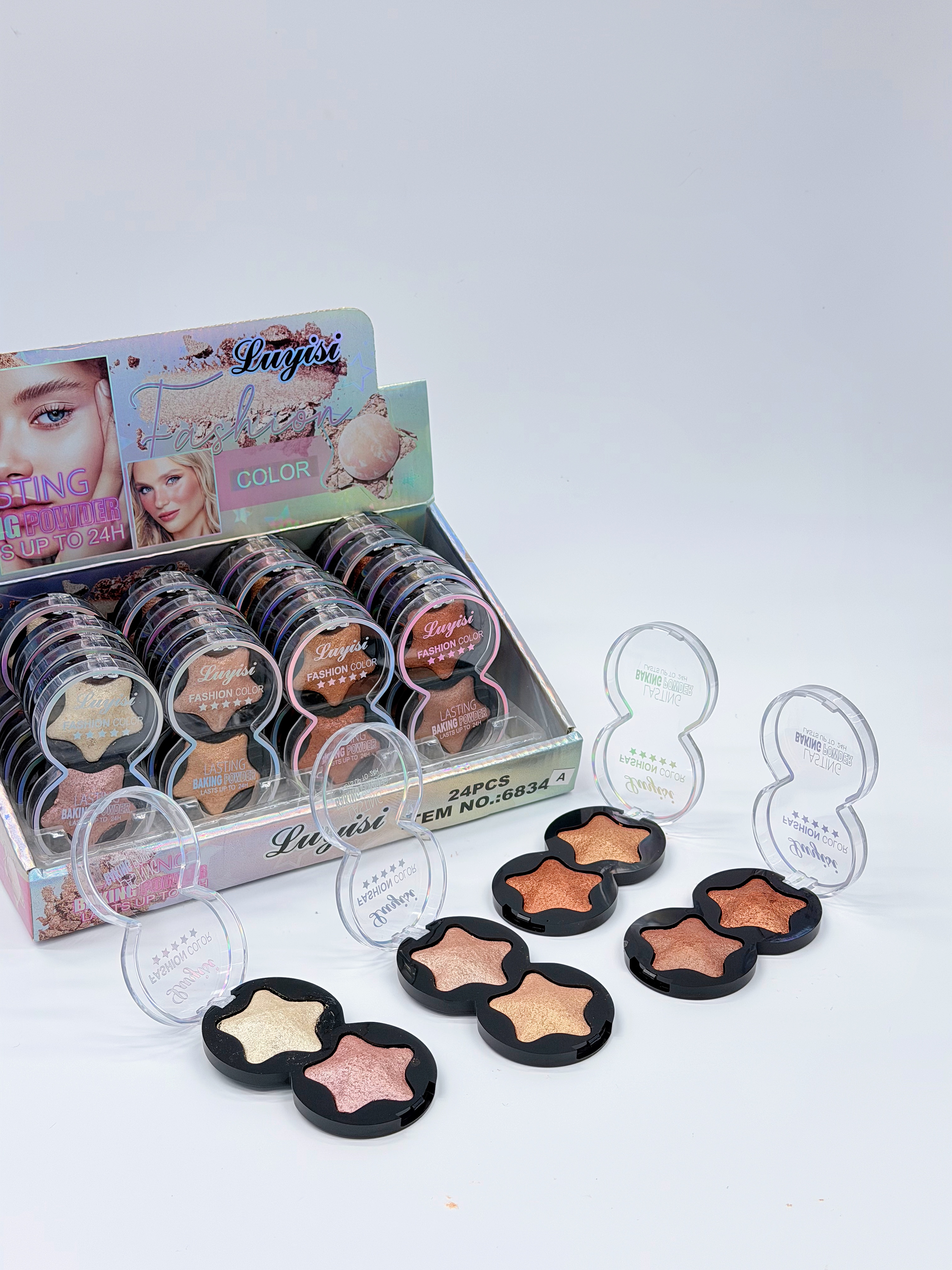 Cross-border eyeshadow luyisi Star Two-color baked powder, high-gloss powder, fine texture, professional makeup export Specification drawing