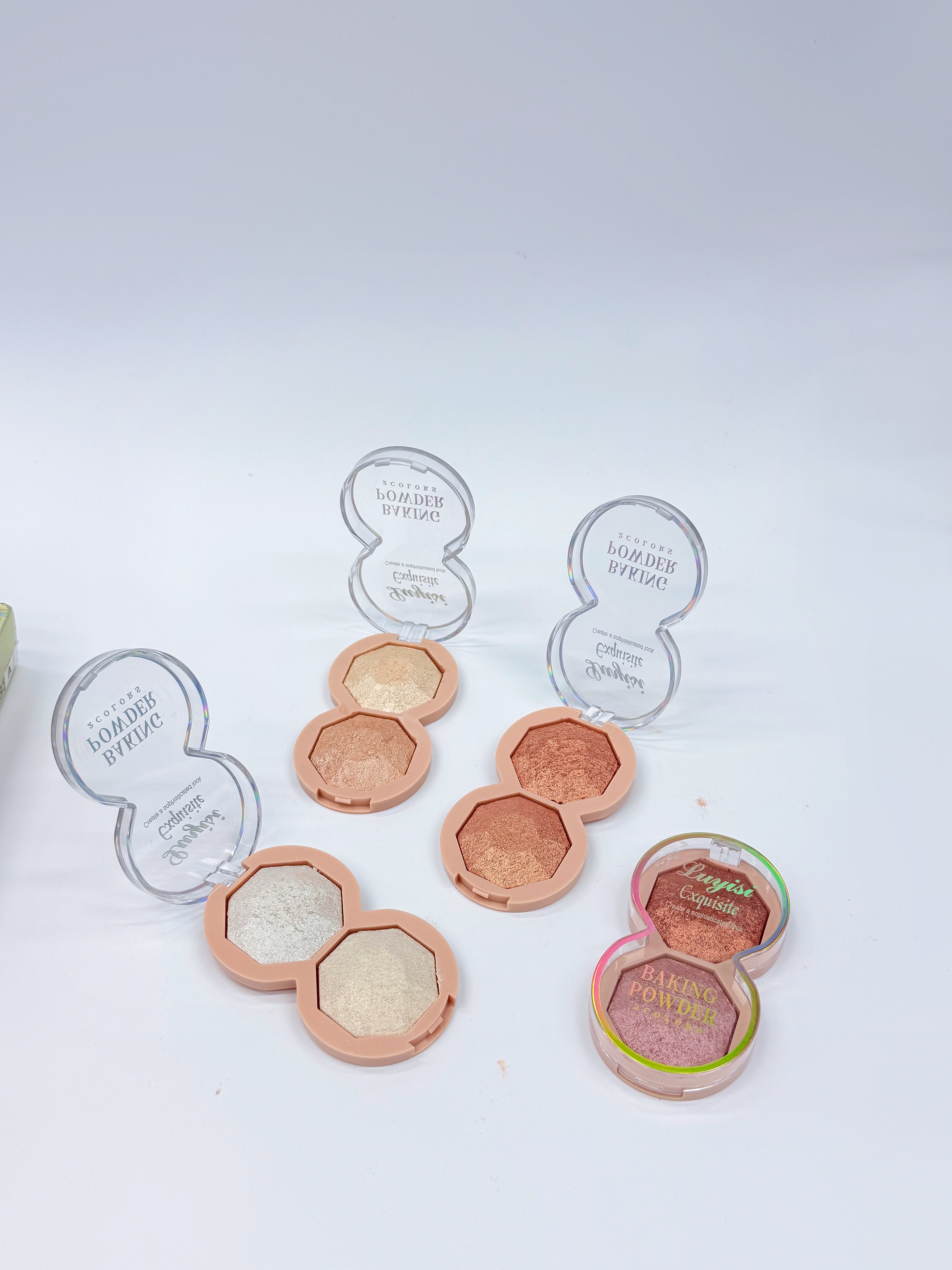 Cross-border eyeshadow luyisi hexagonal two-color baked powder, high-gloss powder, fine texture, professional makeup export Specification drawing