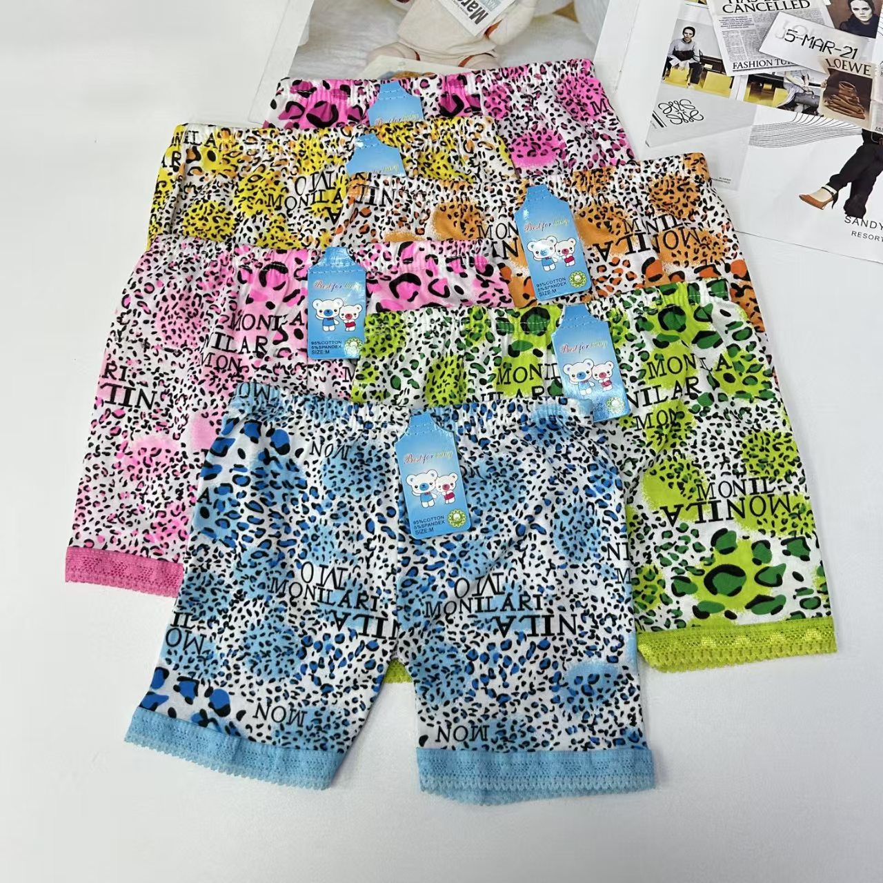 DD-349#M export leg pants, women's leg pants, milk silk leopard print lace edge women's leg pants, women's leg pants, women's flat corner leg pants, QNL Item Picture