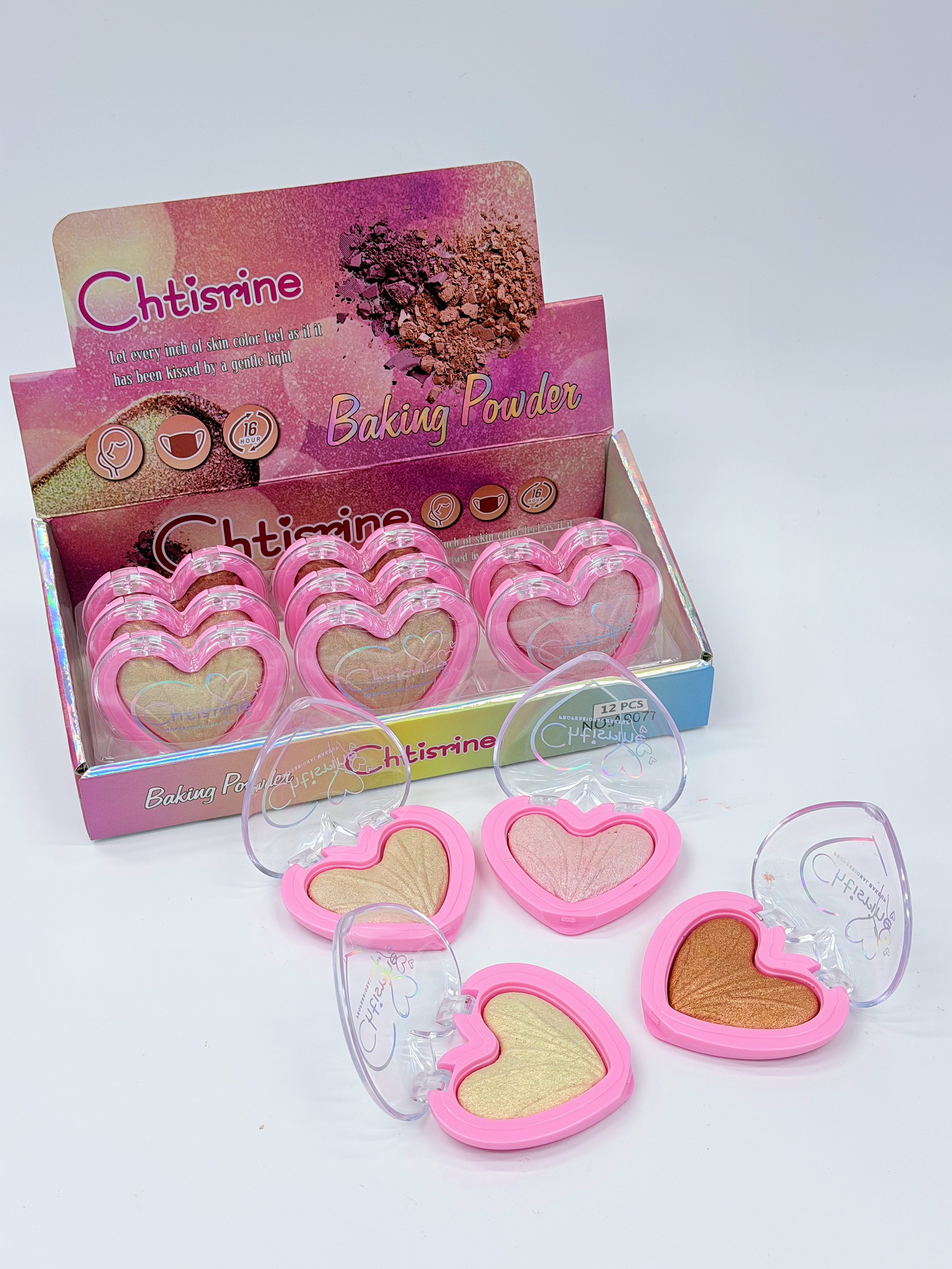 Cross-border eyeshadow LUYISI four-color heart-shaped baking powder, high-gloss powder, fine texture, professional makeup export Specification drawing