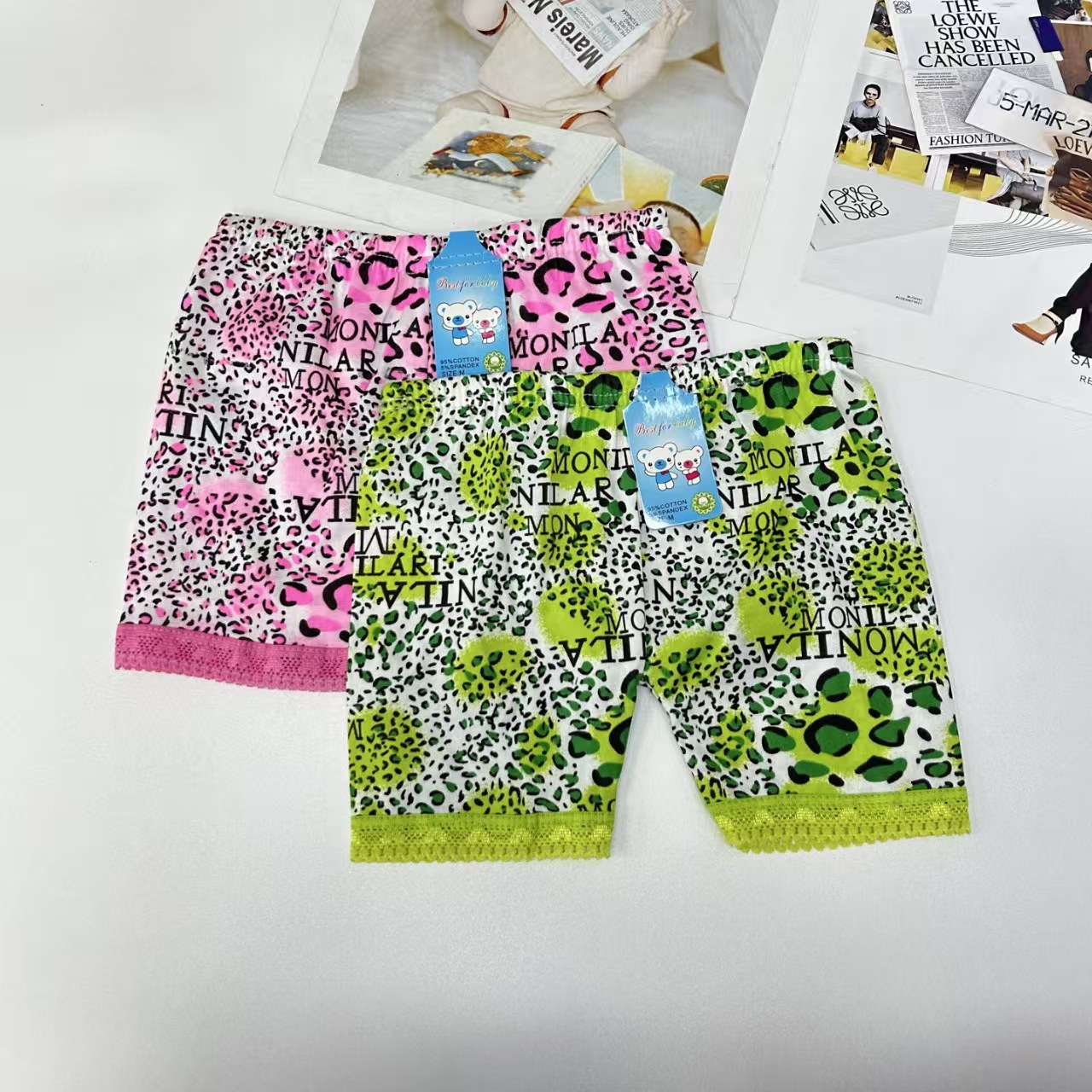 DD-349#M export leg pants, women's leg pants, milk silk leopard print lace edge women's leg pants, women's leg pants, women's flat corner leg pants, QNL details Picture