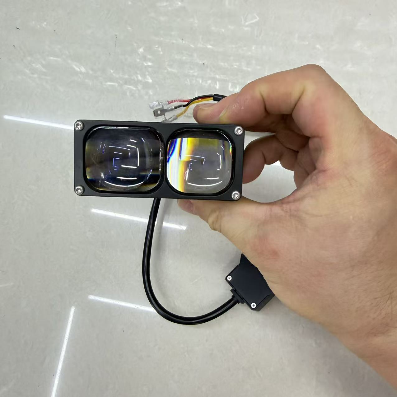 Car grille lights, LED lens spotlights, yellow and white three-eye spotlights, modified motorcycle lights, high beams, universal version pic 5