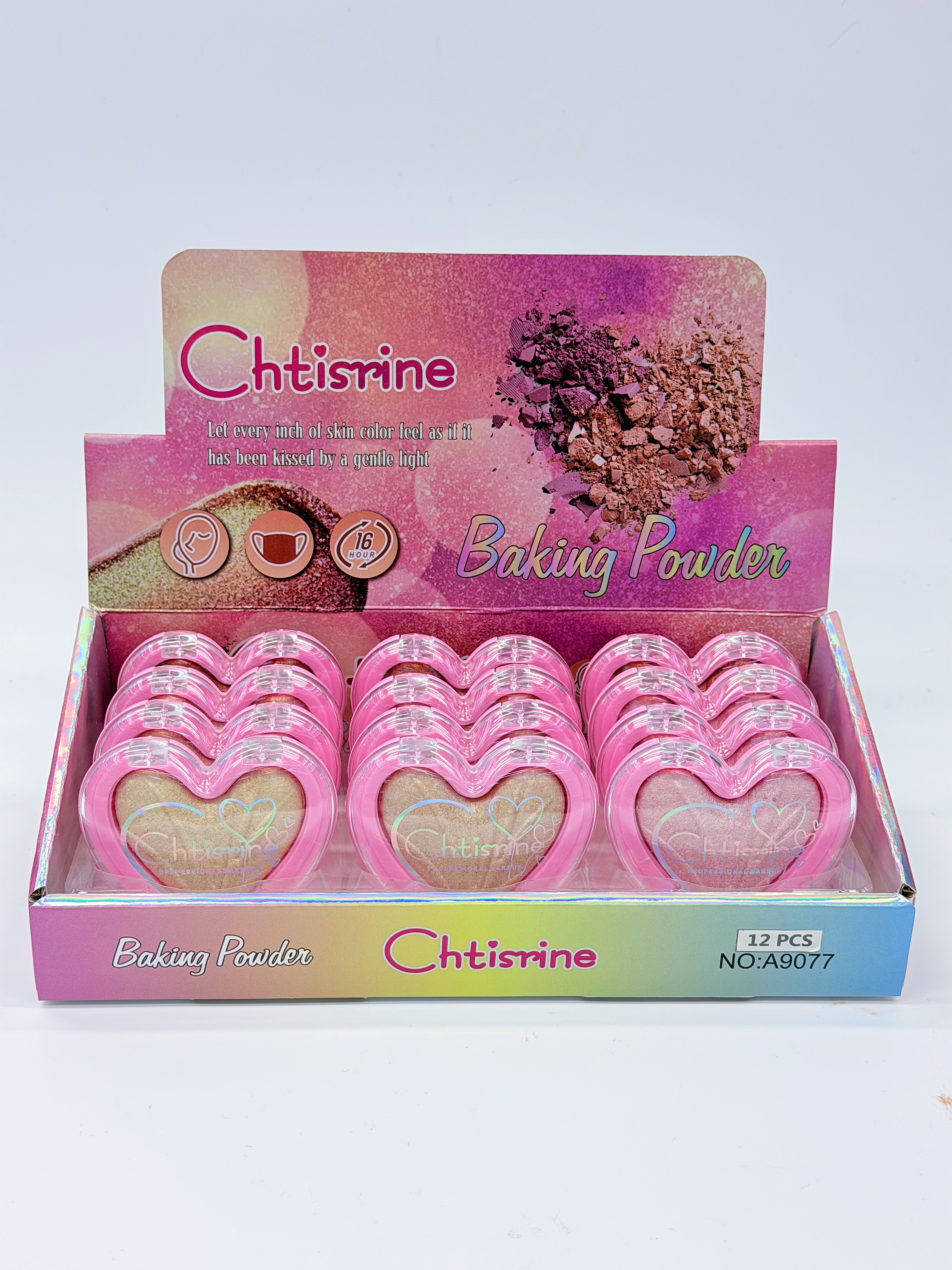 Cross-border eyeshadow LUYISI four-color heart-shaped baking powder, high-gloss powder, fine texture, professional makeup export full figure