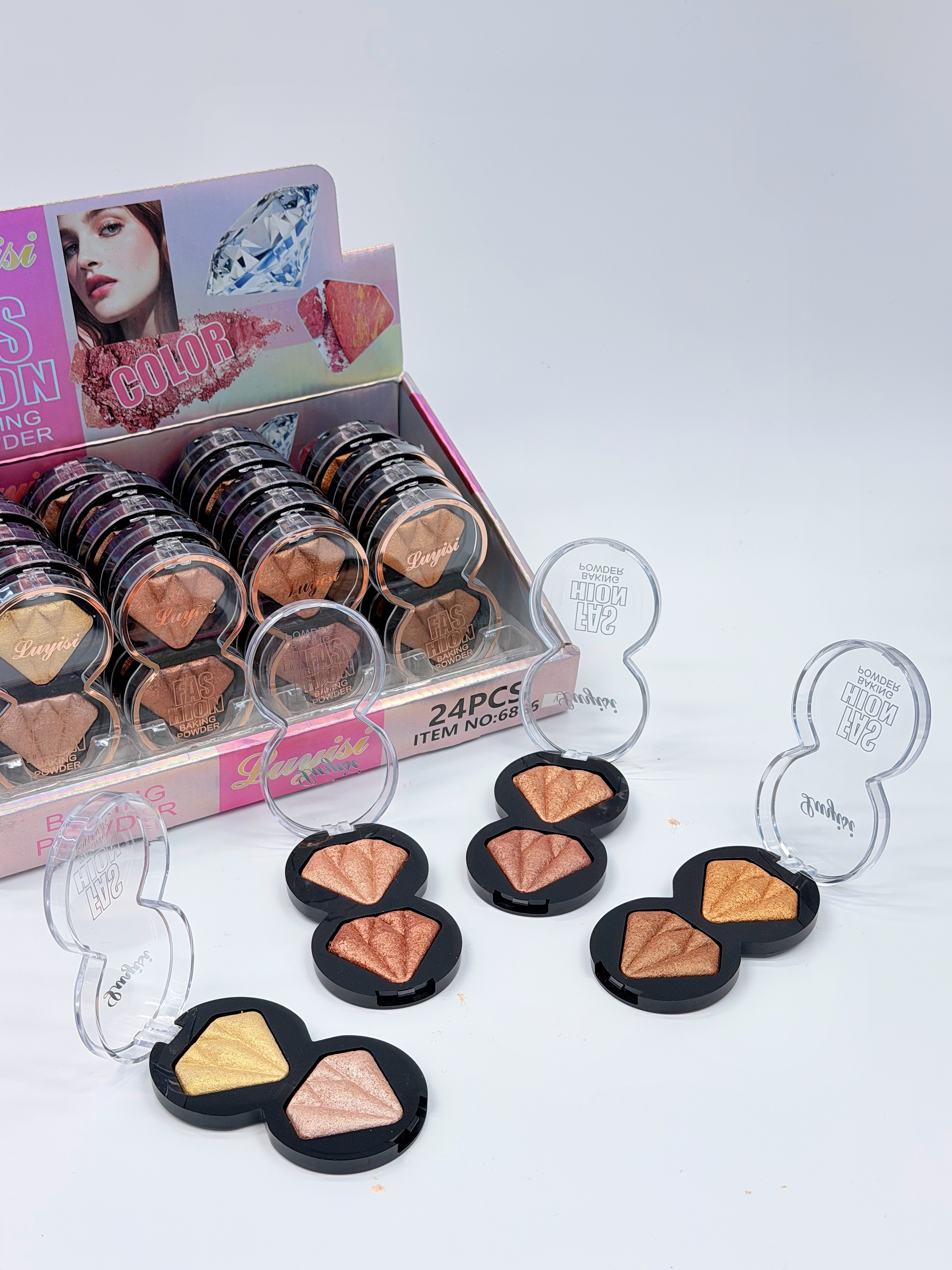 Cross-border eyeshadow LUYISI two-color gemstone baking powder, high-gloss powder, fine texture, professional makeup export Specification drawing