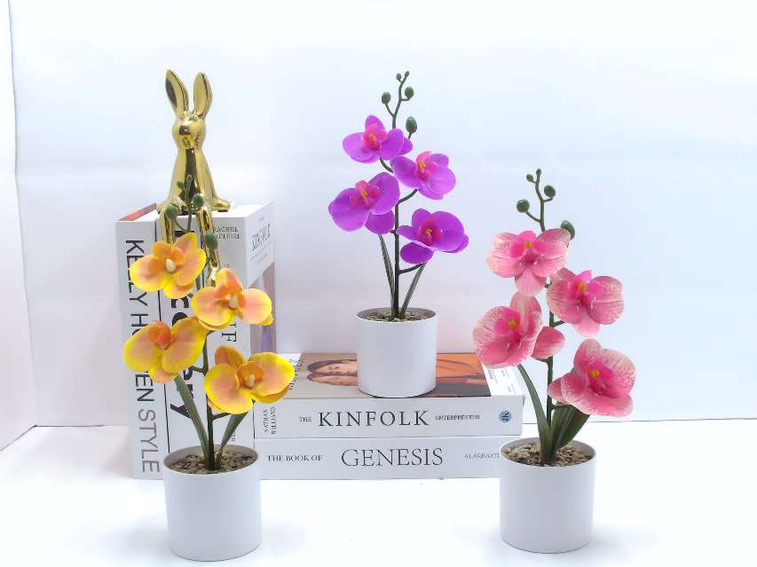2026 New Style Artificial flower Four-headed Phalaenopsis potted flower art set, artificial flower living room home decoration item, artificial Phalaenopsis potted landscape