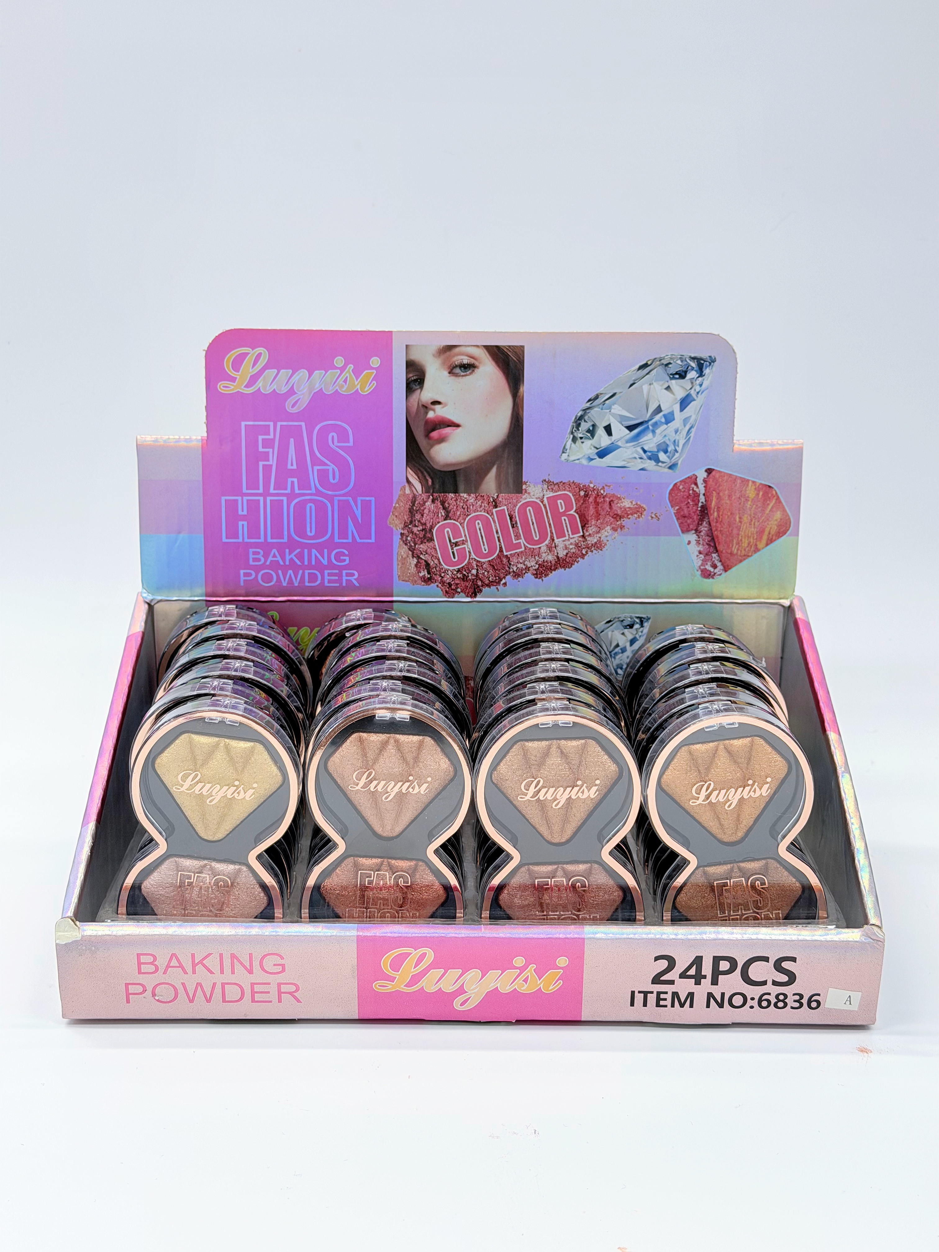 Cross-border eyeshadow LUYISI two-color gemstone baking powder, high-gloss powder, fine texture, professional makeup export full figure