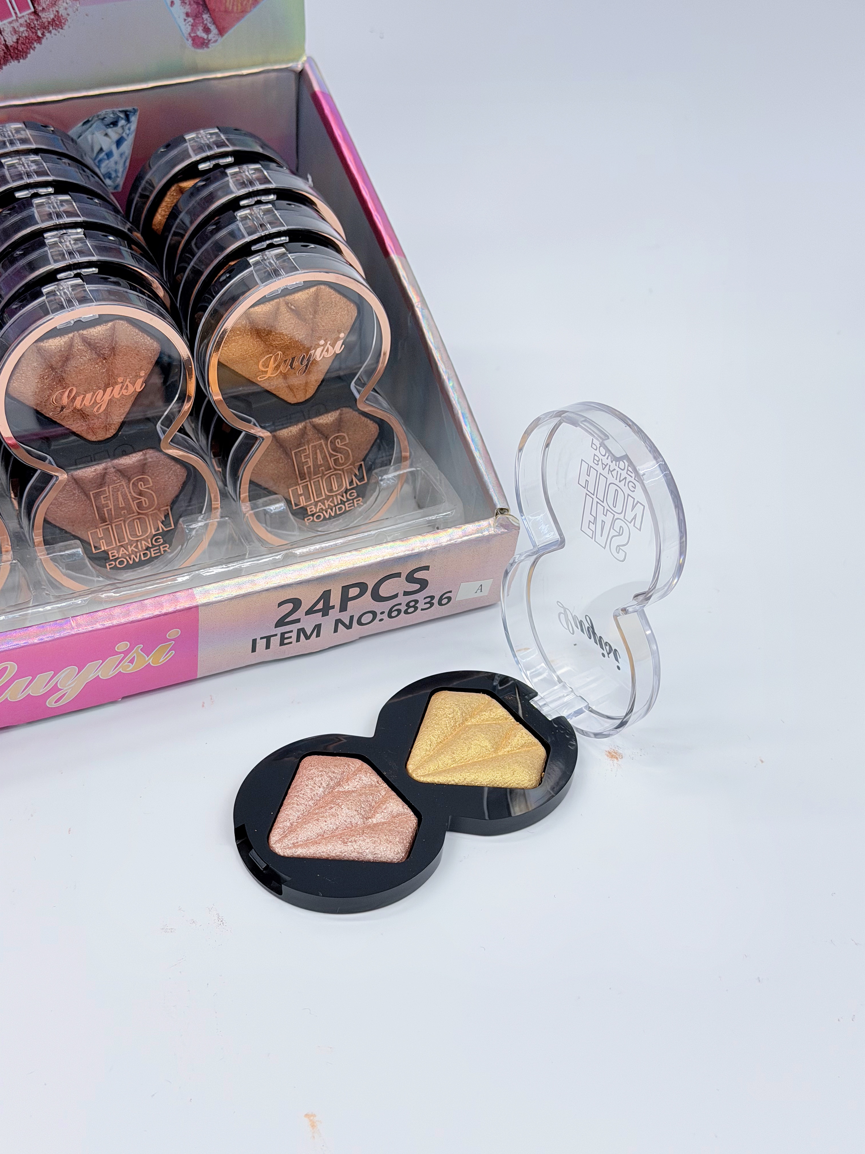 Cross-border eyeshadow LUYISI two-color gemstone baking powder, high-gloss powder, fine texture, professional makeup export Item Picture