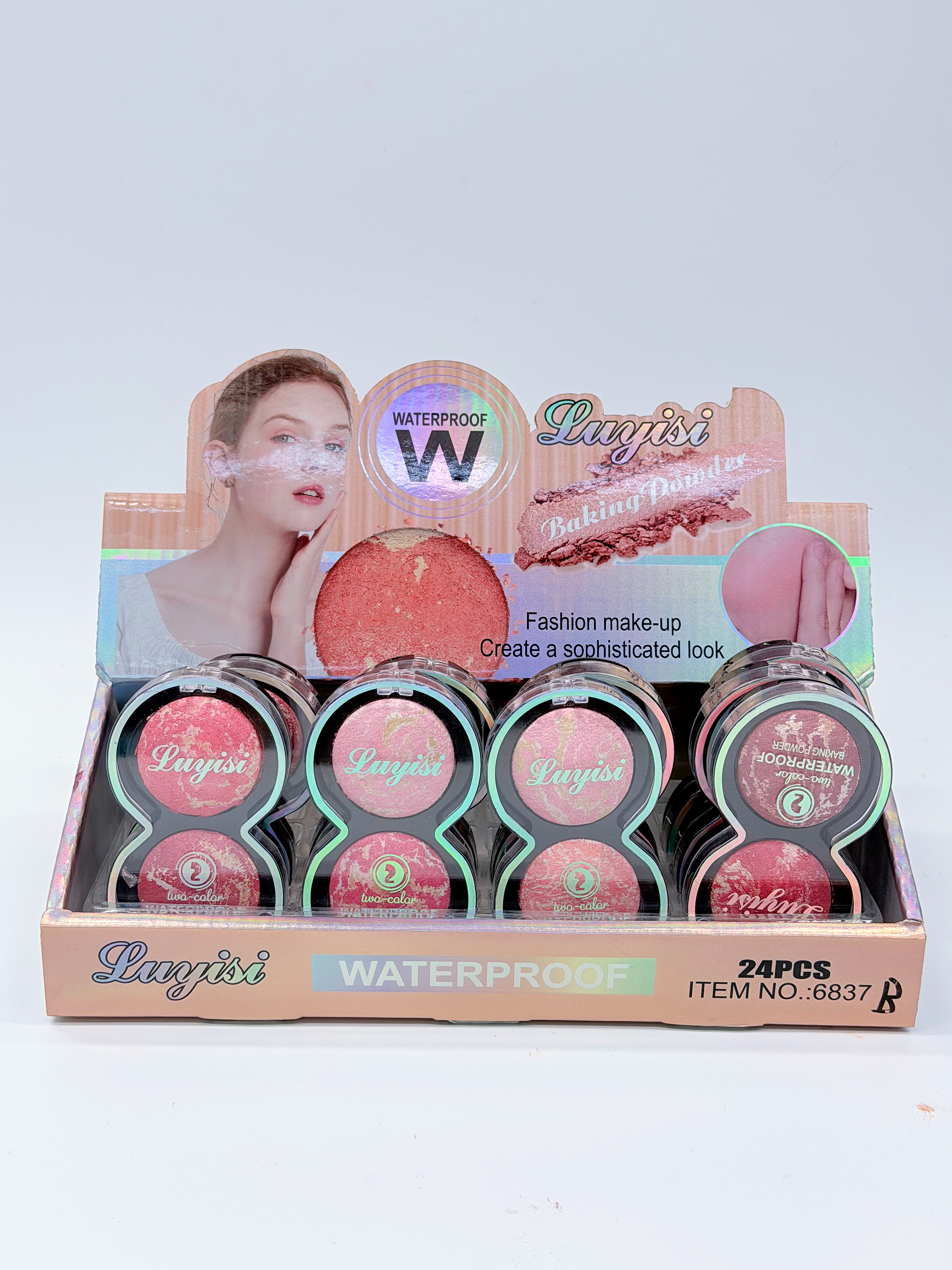 Cross-border eyeshadow LUYISI two-color round baked powder blush has a fine powder texture and is a professional makeup product for export full figure