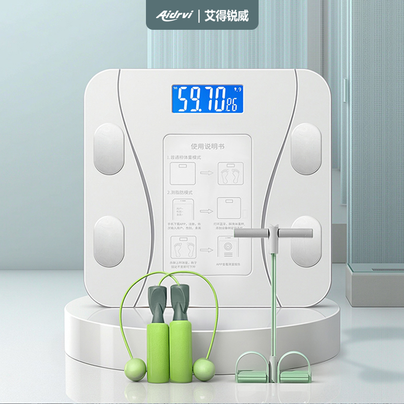 艾得锐威智能体脂秤家用精准体重秤+拉力器+跳绳套装 清新绿