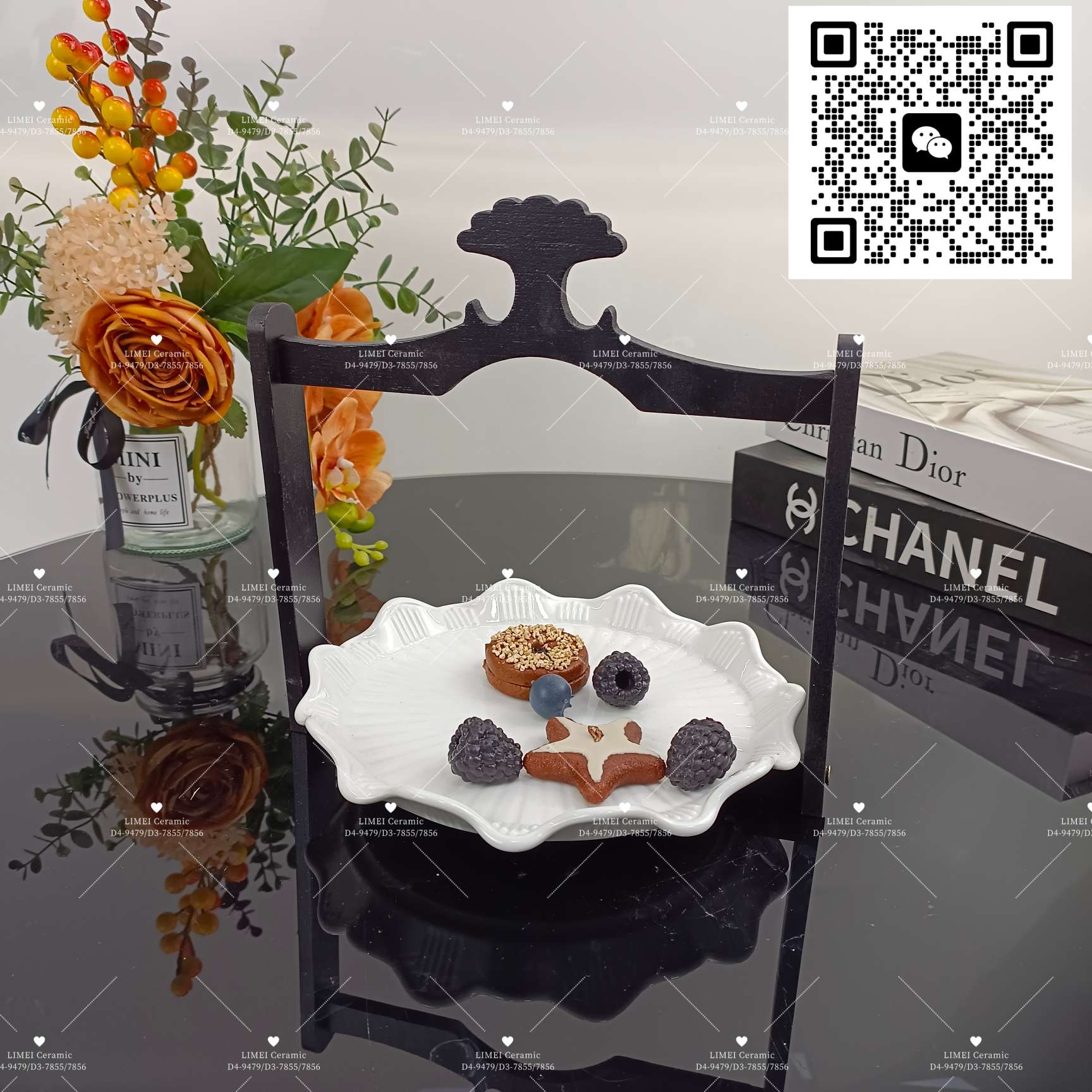 Limei Ceramics' creative ceramic fruit ornaments, exquisite multi-layer European-style pastry plates, candy wooden tray racks