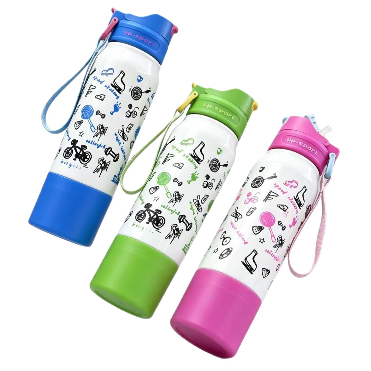 H164-HY-056B Dopamine large-capacity sports water cup, gradient full-print handle, double-drinking cup, bottom holder cup, children Application Scenario