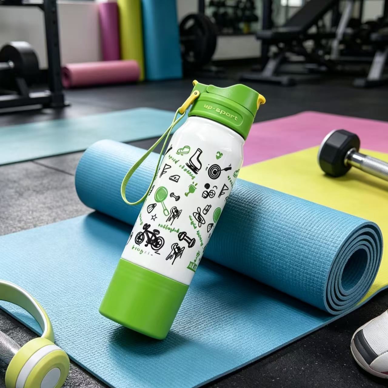 H164-HY-056B Dopamine large-capacity sports water cup, gradient full-print handle, double-drinking cup, bottom holder cup, children detail image 7